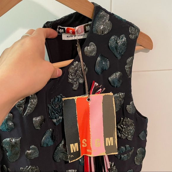 MSGM dark navy dress with iridescent green-gold puffed patterns - Picture 6 of 6